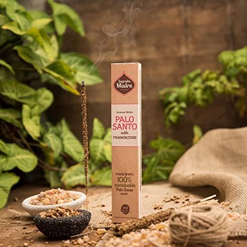 Sagrada Madre Palo Santo Incense Sticks - Natural Aromatic Vegan Slow Burning 9 Inches 16 Pieces