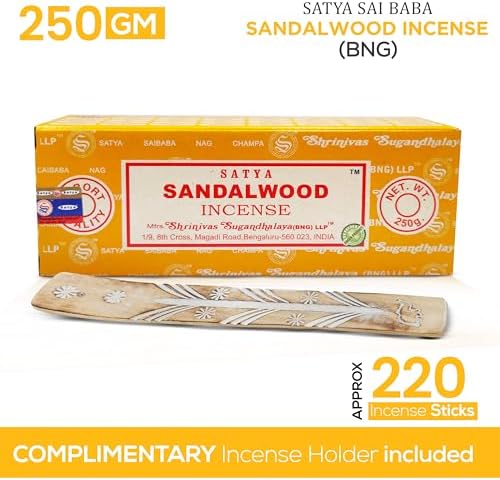 Satya Sandalwood Incense Sticks 250gm Pack with Raajsee Holder