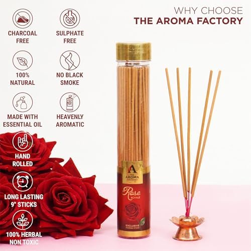The Aroma Factory Rose Agarbatti - Charcoal Free Premium Fragrance 100G Jar Pack