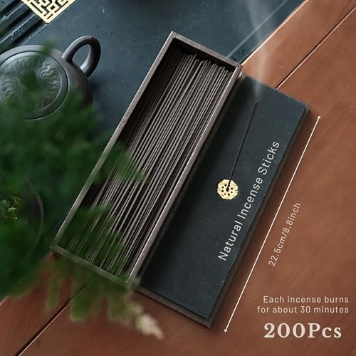 TUDMOEOL 200Pcs Natural Incense Sticks for 30 Mins with Lid Holder