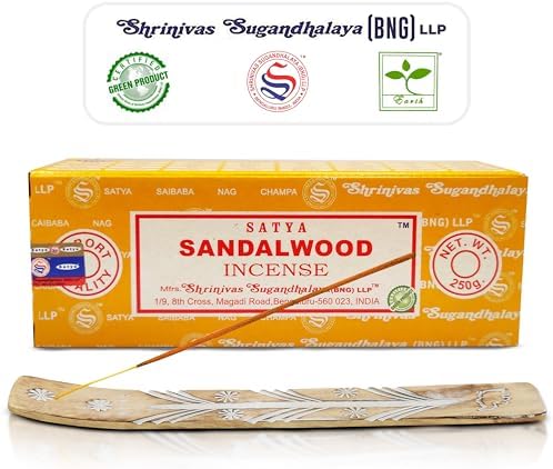 Satya Sandalwood Incense Sticks 250gm Pack with Raajsee Holder