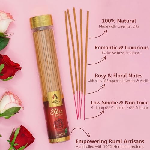 The Aroma Factory Rose Agarbatti - Charcoal Free Premium Fragrance 100G Jar Pack