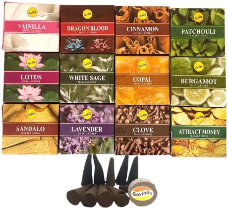 Govinda Sreevani Natural Masala Incense Cones and Holder Bundle