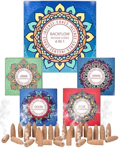 Backflow Incense Cones Gift Set Rose Jasmine Ocean Lavender