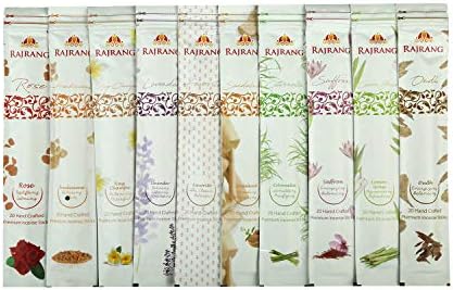 Rajarang Natural Hand-Rolled Incense Sticks - 10 Pack with 10 Scents