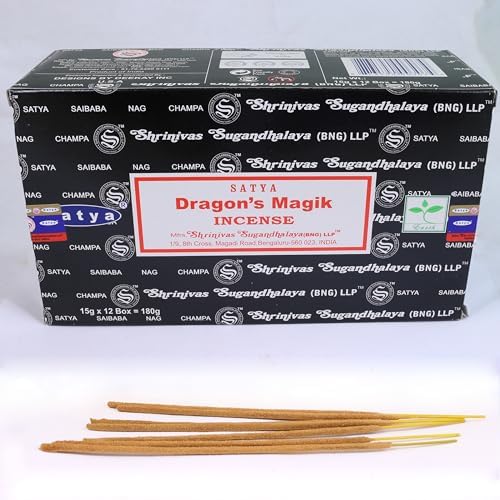 Satya Nag Champa Incense Stick Packs - Set of 12 15g Each - Non Toxic for Meditation Yoga Home Fragrance Gift