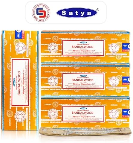Satya Nag Champa Sandalwood Incense Sticks 4 Pack with Holder