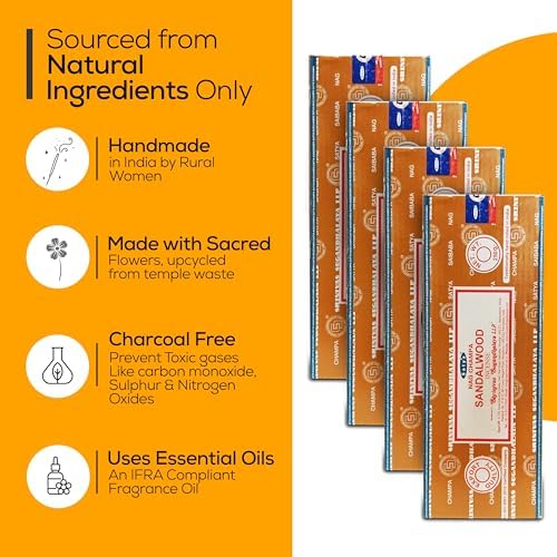 Satya Nag Champa Sandalwood Incense Sticks 4 Pack with Holder