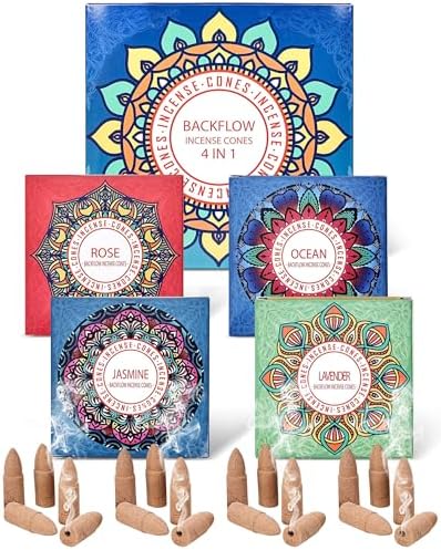 Backflow Incense Cones Gift Set Rose Jasmine Ocean Lavender
