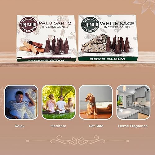 TRUMIRI Incense Cones - 20 Pack 10 Palo Santo 10 White Sage
