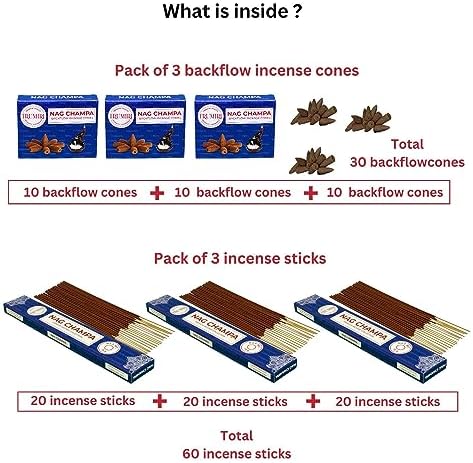 TRUMIRI Nag Champa Incense Sticks and Waterfall Cones - 45 Sticks 30 Cones