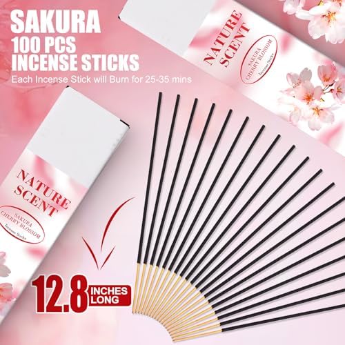 RELCHANE Sakura Incense Sticks 100pcs Natural Burn 30 mins Stress Relief