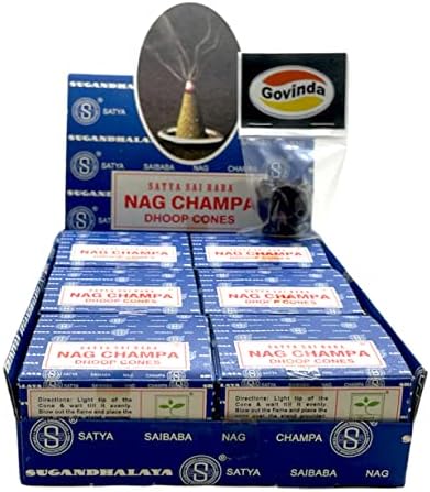 Govinda Incense Cone Holder Bundle with Nag Champa Cones - 12 Boxes x 12 Cones