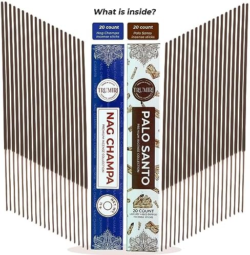 Trumiri Incense Sticks - 35 Pack with 15 Nag Champa and 20 Palo Santo