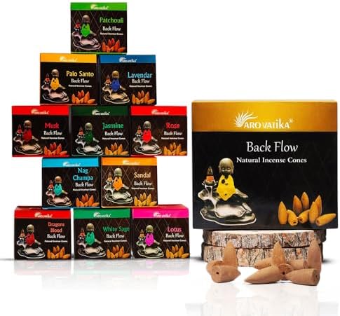 ARO VATIKA Backflow Natural Masala Incense Cones 12 Variety Pack