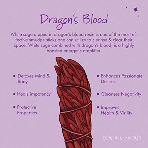 ESPOIR AMOUR Dragons Blood Sage Smudge Sticks - 3 for Protection Healing and Ritual
