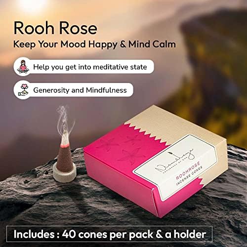 Premium Luxury Rooh Rose Incense Cones - 40 Cones 100g