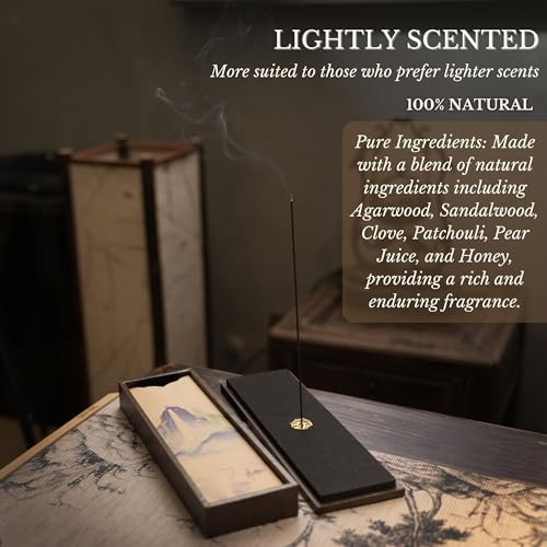 TUDMOEOL 200Pcs Natural Incense Sticks for 30 Mins with Lid Holder