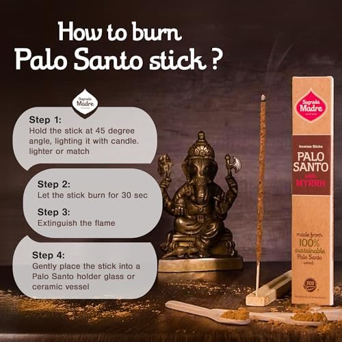 8pcs Wildly Harvested Thick Palo Santo Incense Sticks with Myrrh 9 Long - Eco Friendly Non-Toxic