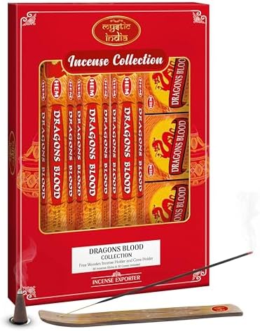 Mystic India Hem Incense Dragons Blood 4 Tube Hexa and 3 Box Cones with Free Holder