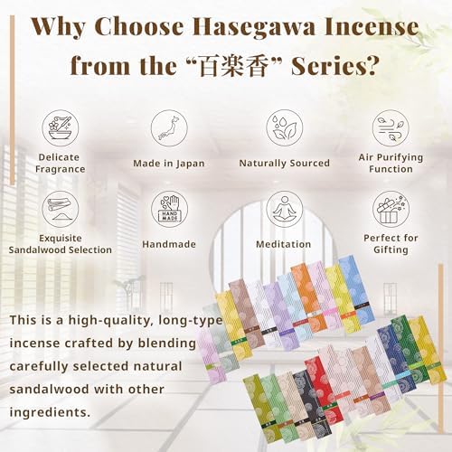 Hasegawa Hyakurakuko Premium Sandalwood Incense Sticks - 40 Count with Holder