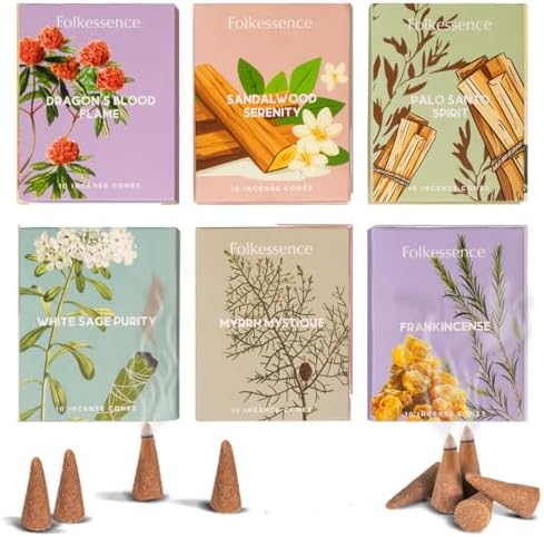 Folkulture Incense Cones Set of 60 6 Different Scents Relaxation Meditation
