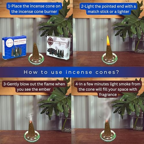 TRUMIRI Incense Cones - 20 Pack with 10 Nag Champa and 10 Dragons Blood