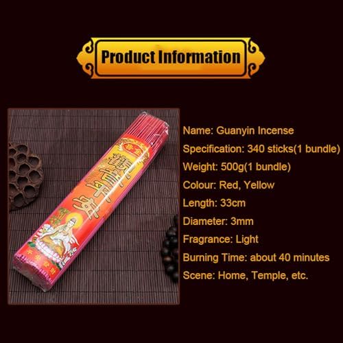 340 Sticks Chinese Joss Incense Set Natural Wood Handmade Guanyin Incense for Home Temple and Ancestor Worship