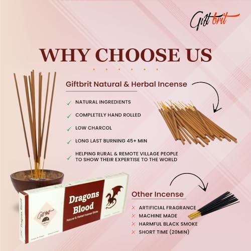 Giftbrit Dragons Blood Natural Incense Sticks 100 Pack with Holder