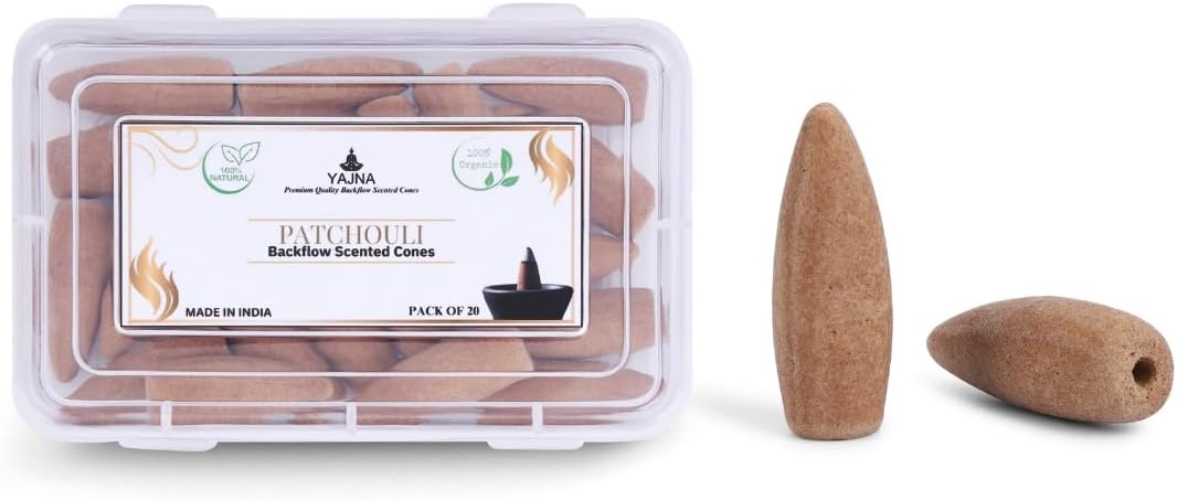 Yajna Patchouli Natural Incense Backflow Cones 20 Count
