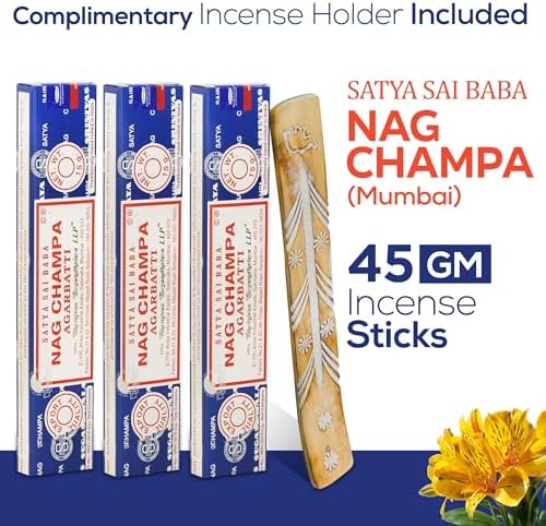 Satya Nag Champa Incense Sticks 45gm Pack with Raajsee Holder