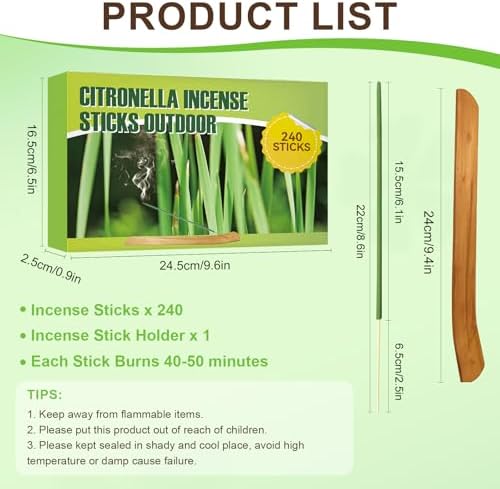 240 Pcs Citronella Incense Sticks Outdoor Protection