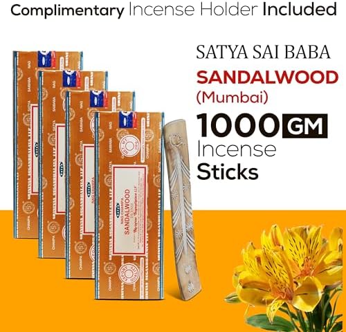 Satya Nag Champa Sandalwood Incense Sticks 4 Pack with Holder