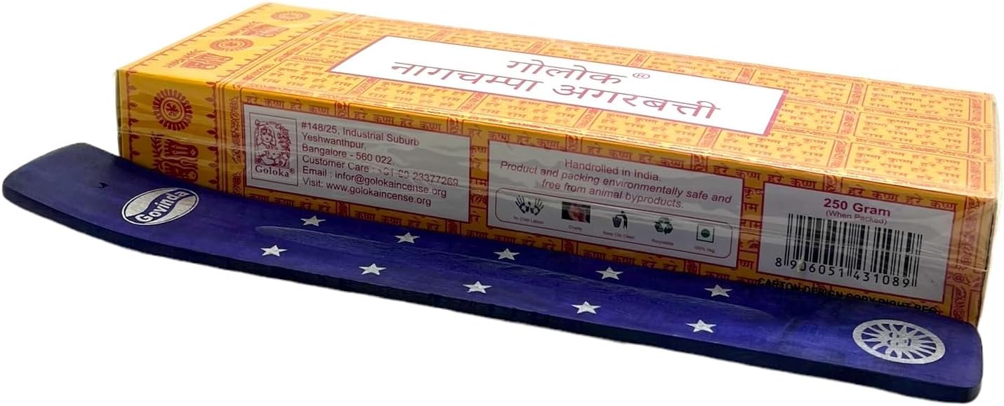 Govinda Incense Stick Holder Bundle with Nag Champa Incense - 250 GM Natural Box
