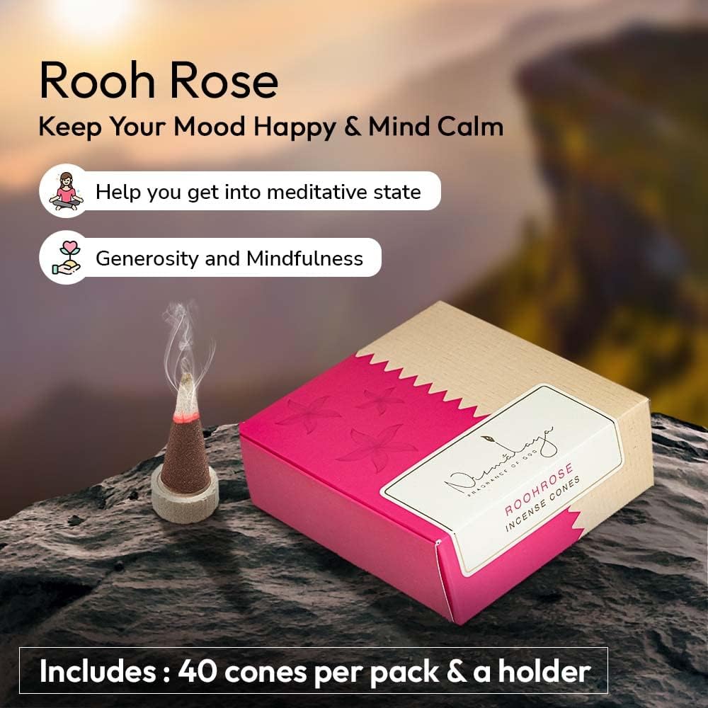 Premium Luxury Rooh Rose Incense Cones - 40 Cones 100g