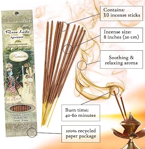 Prabhujis Gifts Rasa Lila Incense Sticks - Agarwood 3 Packs of 10