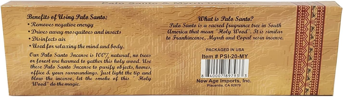 New Age Imports Premium Palo Santo Myrrh Incense Sticks 7-8 10 Pack