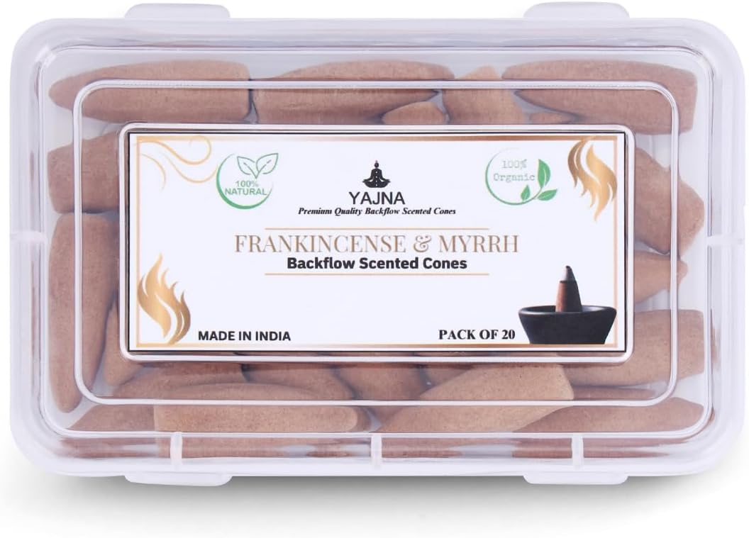 Yajna Frankincense Myrrh 100 Natural Incense Backflow Cones 20 Count