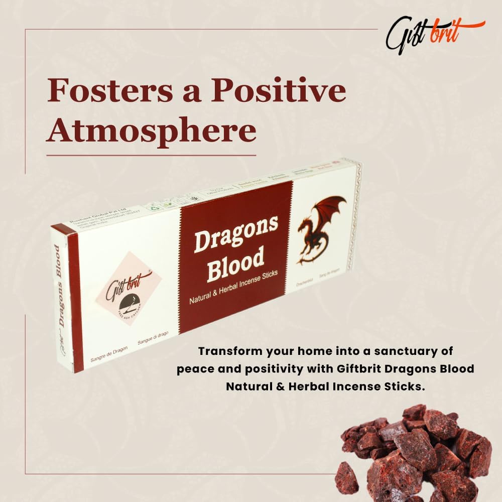 Giftbrit Dragons Blood Natural Incense Sticks 100 Pack with Holder
