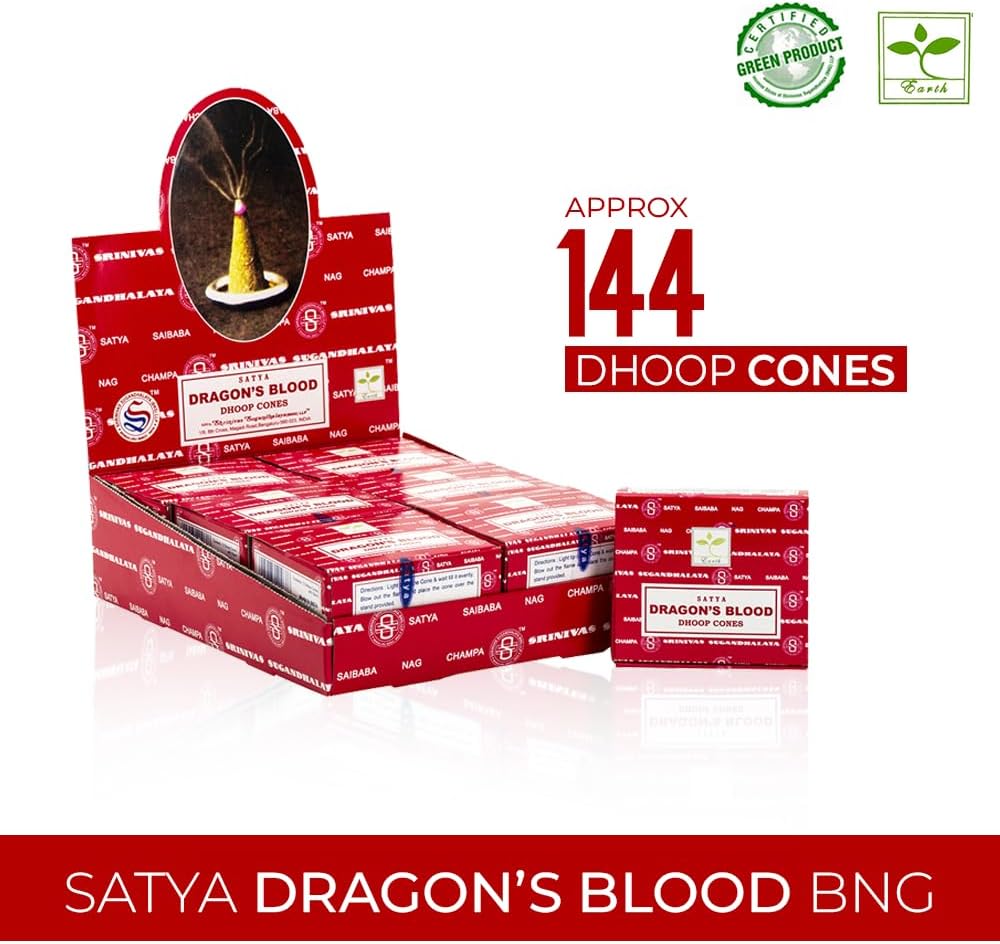 Satya Sai Baba Dragons Blood Natural Masala Incense Dhoop Cones 144 in 12 Boxes