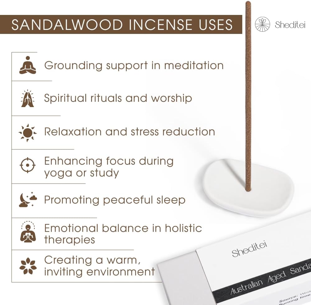 Australian Aged Sandalwood Incense Sticks with Holder - 30 Sticks 40 Min Burn Time