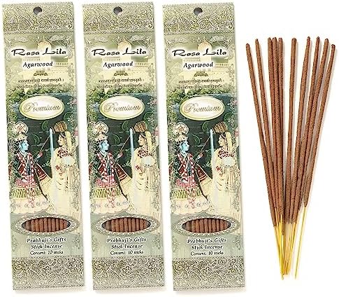 Prabhujis Gifts Rasa Lila Incense Sticks - Agarwood 3 Packs of 10