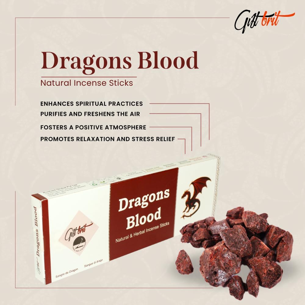 Giftbrit Dragons Blood Natural Incense Sticks 100 Pack with Holder