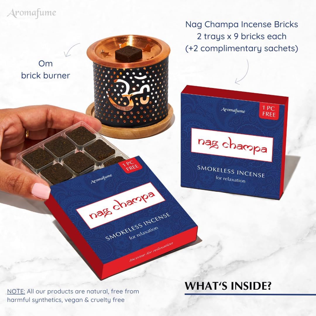Aromafume Nag Champa Incense Bricks with Om Burner