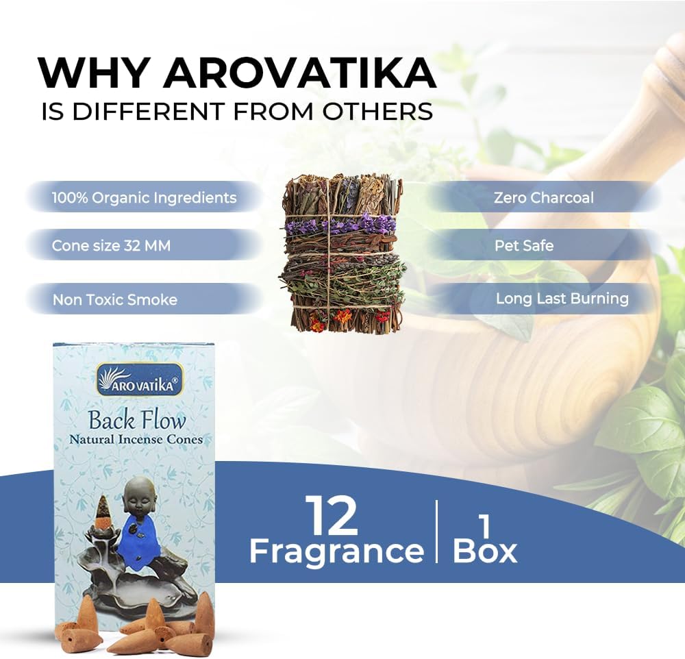 ARO VATIKA Backflow Natural Masala Incense Cones 50 Pack A