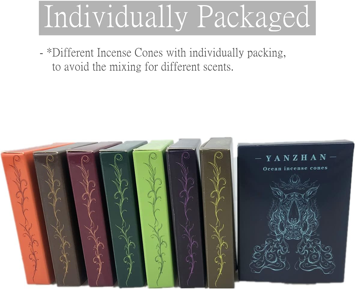 Yanzhan 80 Pcs Backflow Incense Cones 8 Mixed Scents