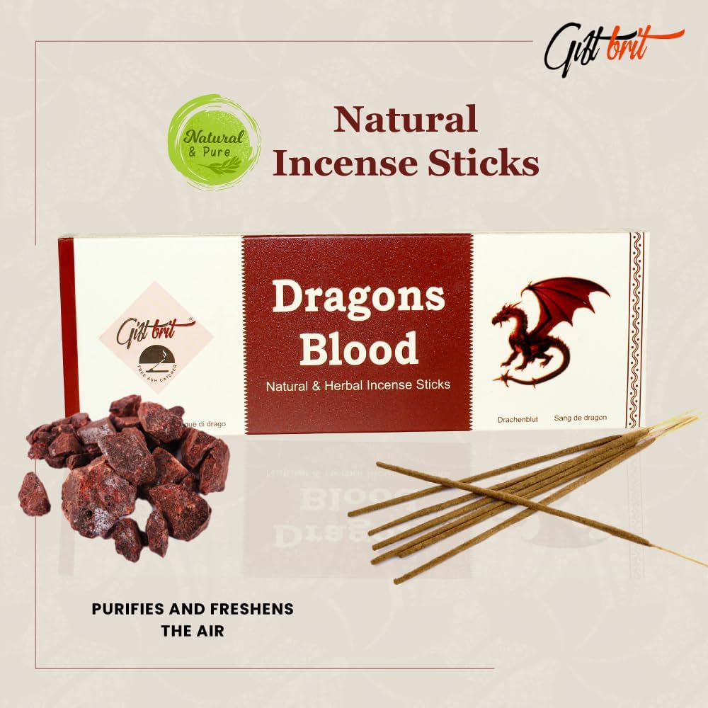Giftbrit Dragons Blood Natural Incense Sticks 100 Pack with Holder