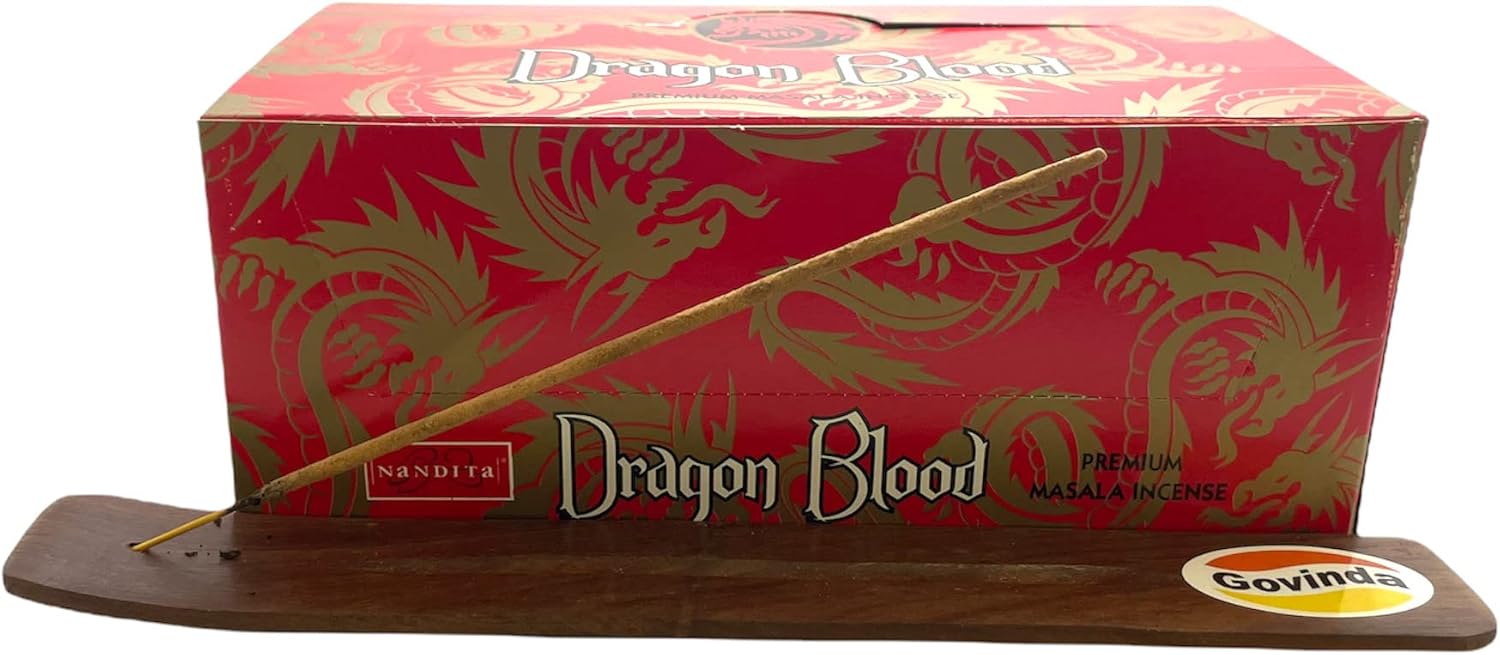 Govinda Incense Stick Holder Bundle with Nandita Dragon Blood Incense Sticks