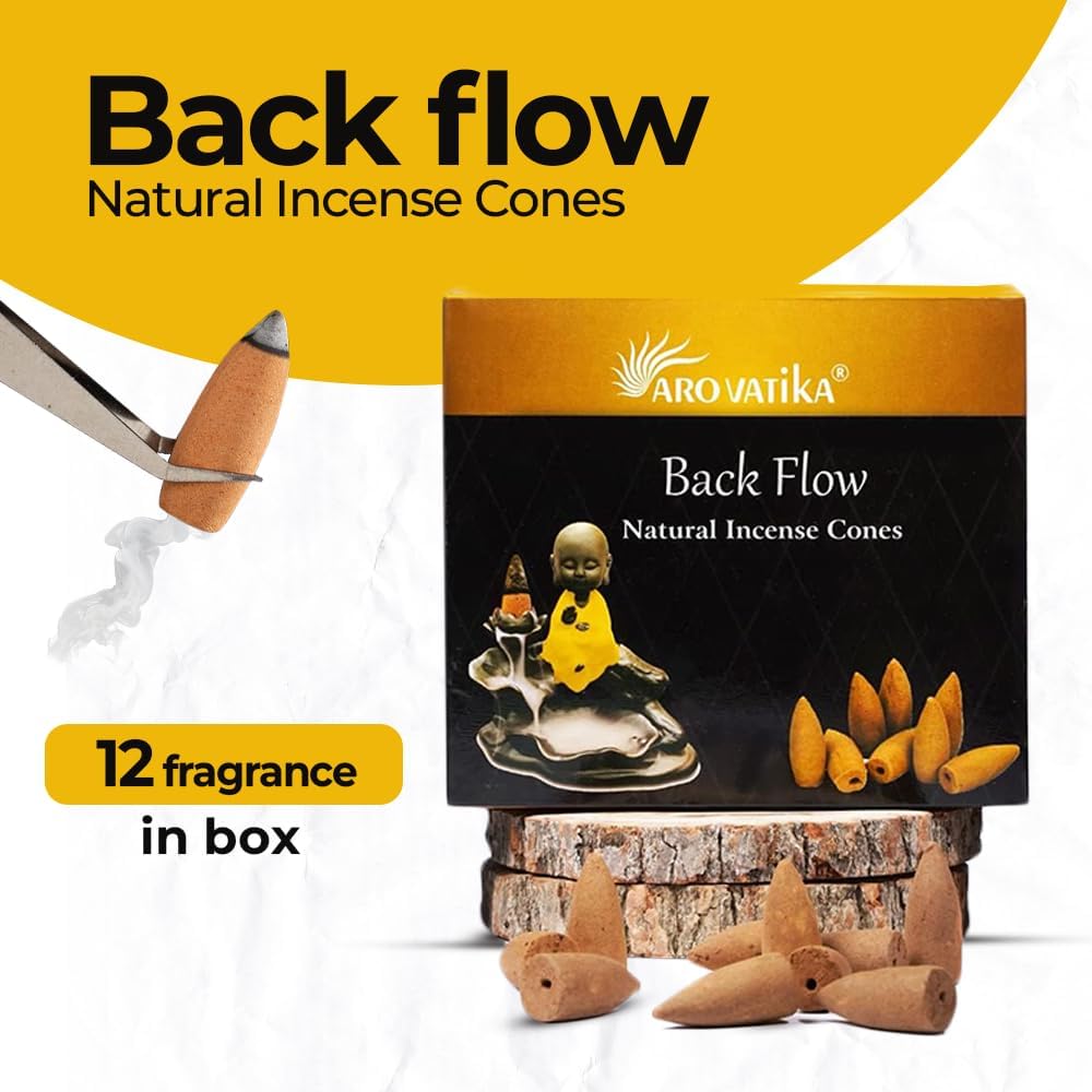 ARO VATIKA Backflow Natural Masala Incense Cones 12 Variety Pack