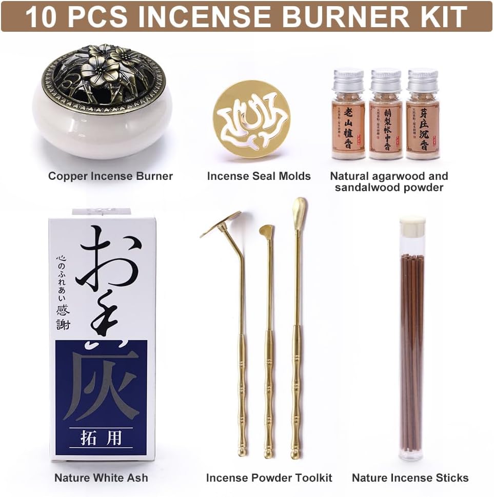 Relchane Brass Powder Incense Burner Kit 10 Pcs